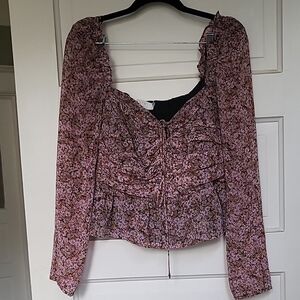 Astr Floral Print Blouse in Pink and Black